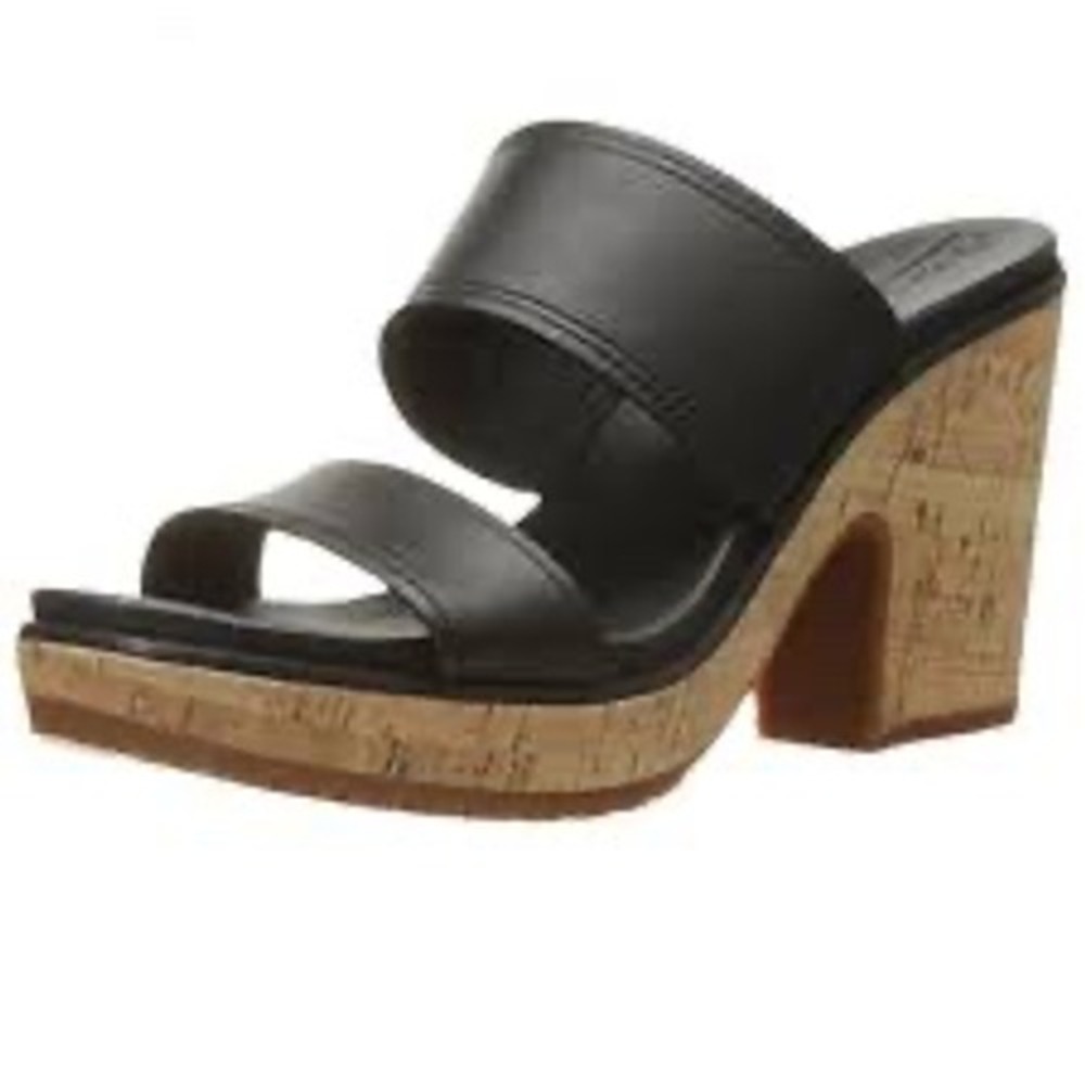 Timberland Roslyn Slide Platform Sandals Black Leather Cork Wedge Mules Size 9